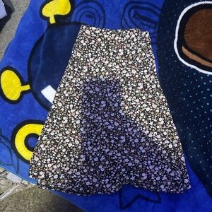 Floral A-Line Skirt - Black and White